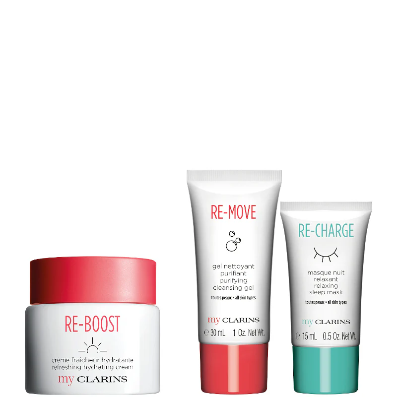 My Clarins - RE-BOOST Créme fraicheur Hydratante Tutti i tipi di Pelle Confezione 50 ML Crema Viso Giorno + 30 ML Gel Detergente Viso + 15 ML Maschera Viso Notte - Image 2